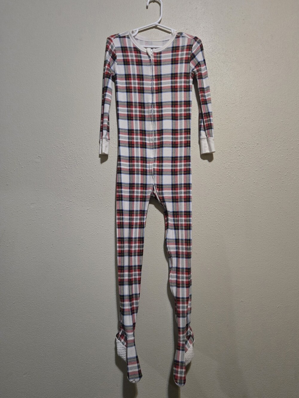 Old Navy Red and White Plaid Kids Footed One-Piece
